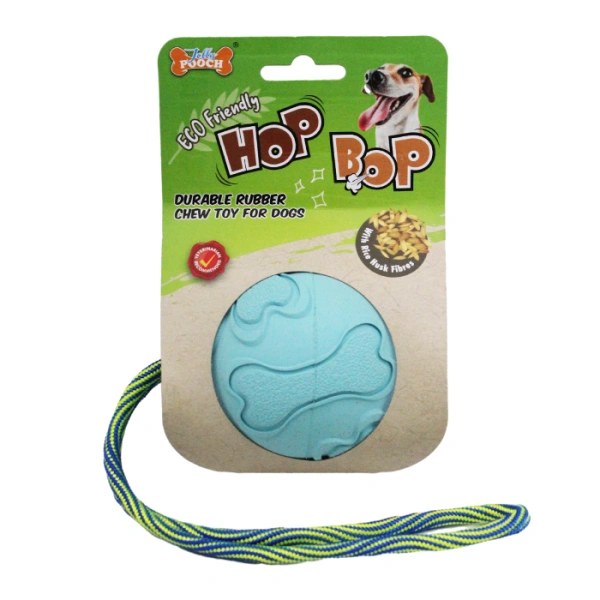 Мяч для собак из высокопрочной резины с веревкой голубой 8,9 см, Jolly Pooch