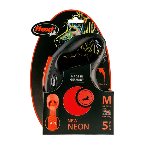 Рулетка для собак Flexi New Neon M, до 25 кг, лента 5 м