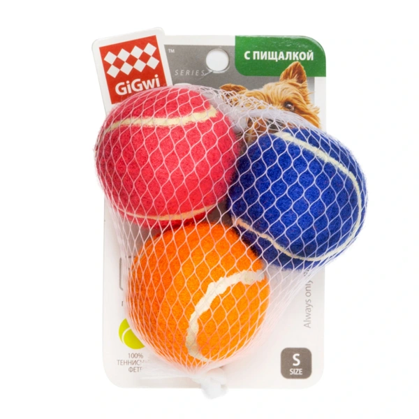 Три мяча CATCH & FETCH с пищалкой маленькие, 4,8 см GiGwi