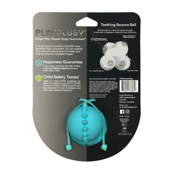 Дентальный жевательный тройной мяч с ароматом для щенков SQUEAKY BOUNCE BALL, Playology